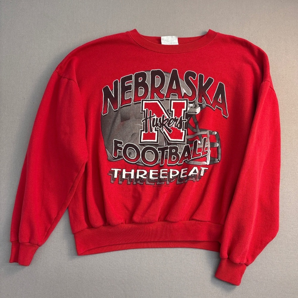 Vintage Nebraska Huskers Football Threepeat Sweatshirt Red Summit Sportswear XL